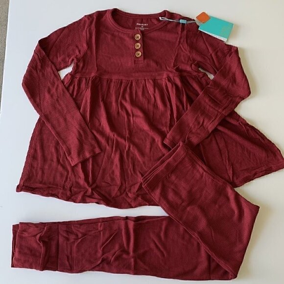 NWT Posh Peanut Girl Bordeaux Waffle Thermal Top And Leggings Set 12 Years - Picture 1 of 11